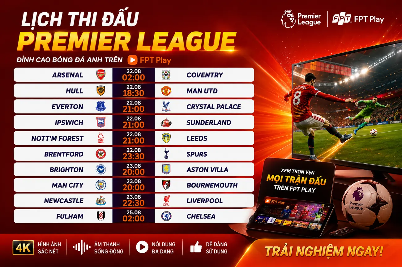 Lịch thi đấu Ngoại Hạng Anh trực tiếp trên FPT Play